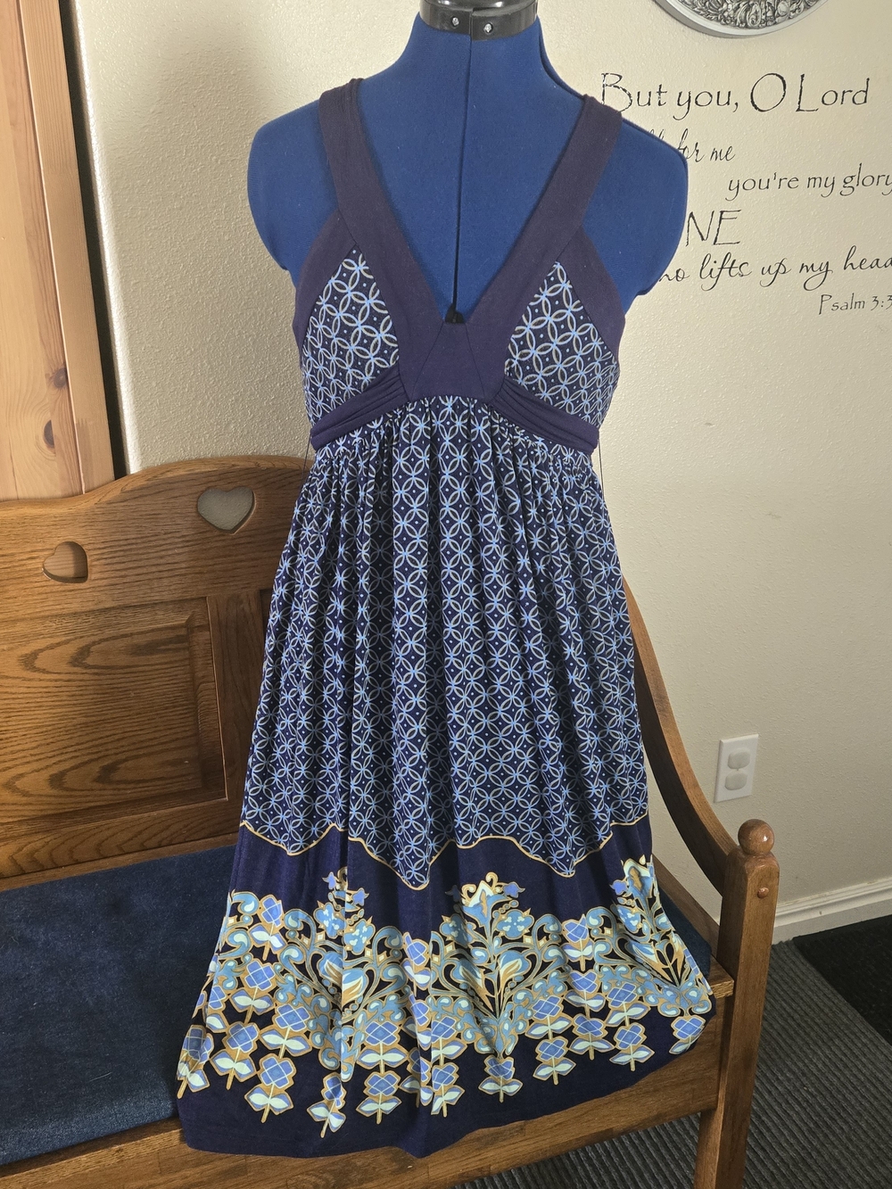 Deletta Anthrologie Womens Small Dress Halter Byzantine Blue Tie Cross Back